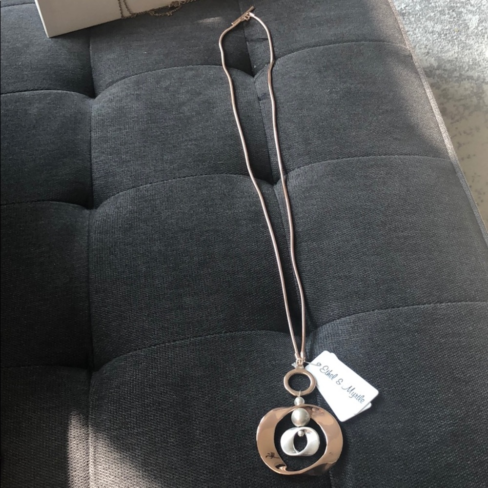 Ethel and myrtle rose gold colored long necklace